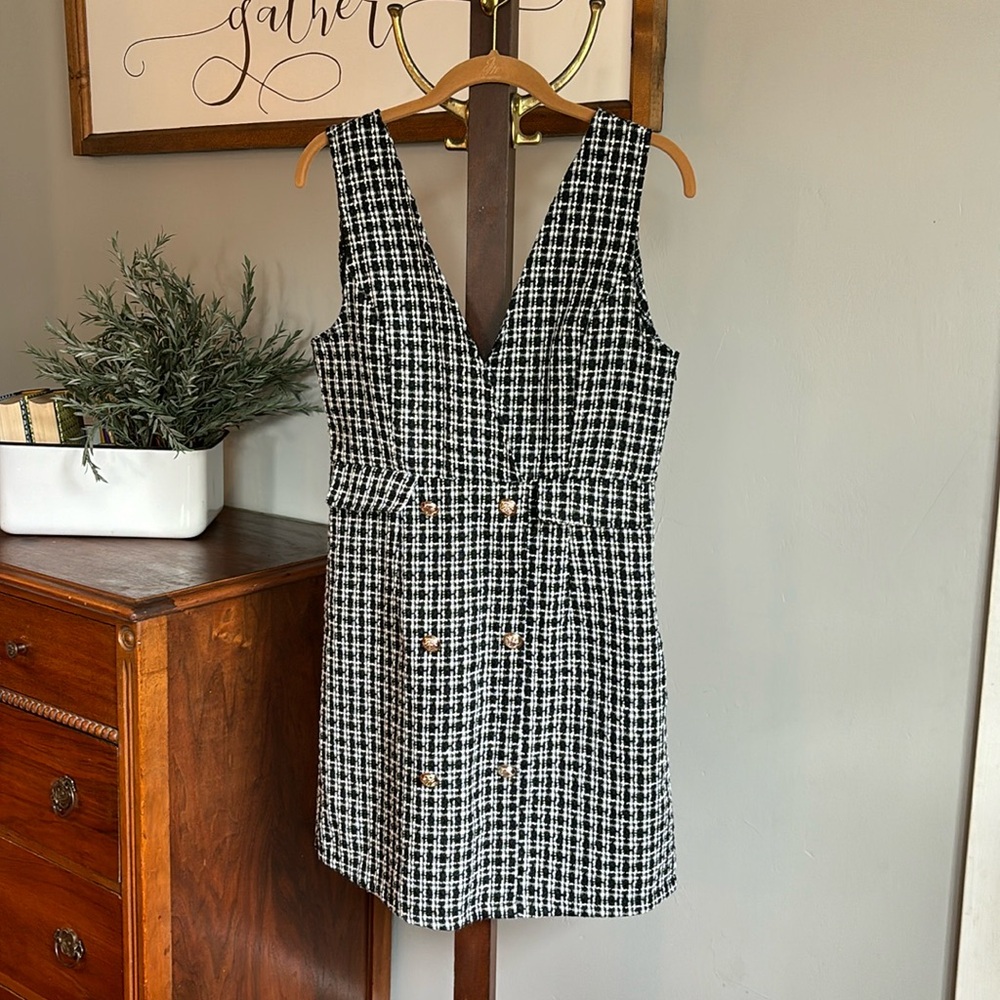 Allegra K Black and White Checkered Midi Dress
